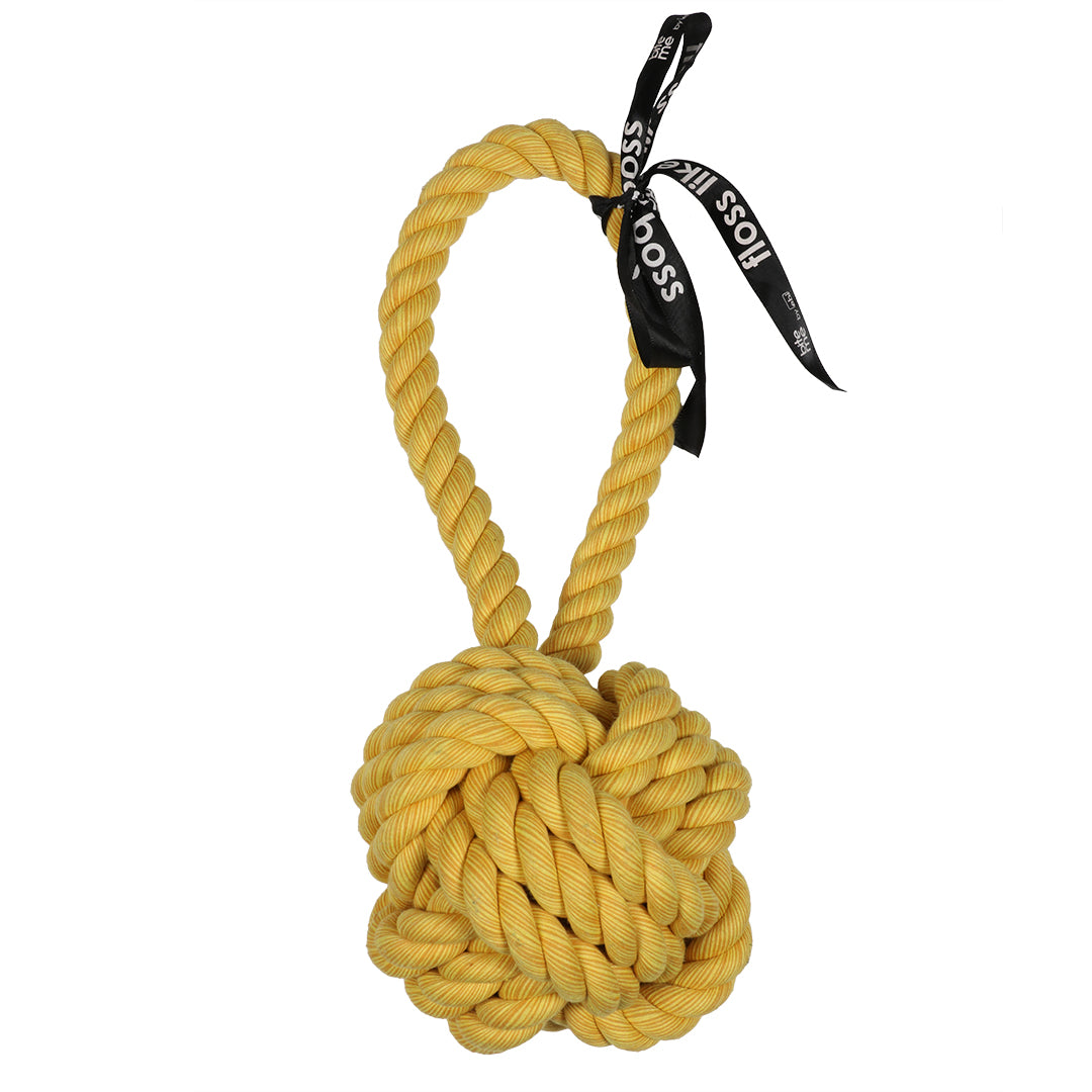 'Are you knots' ball with loop Yellow