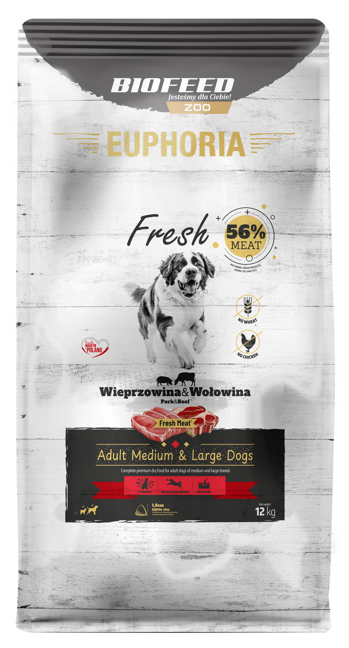EUPHORIA FRESH MEAT ADULT PORK & BEEF M/L 12kg