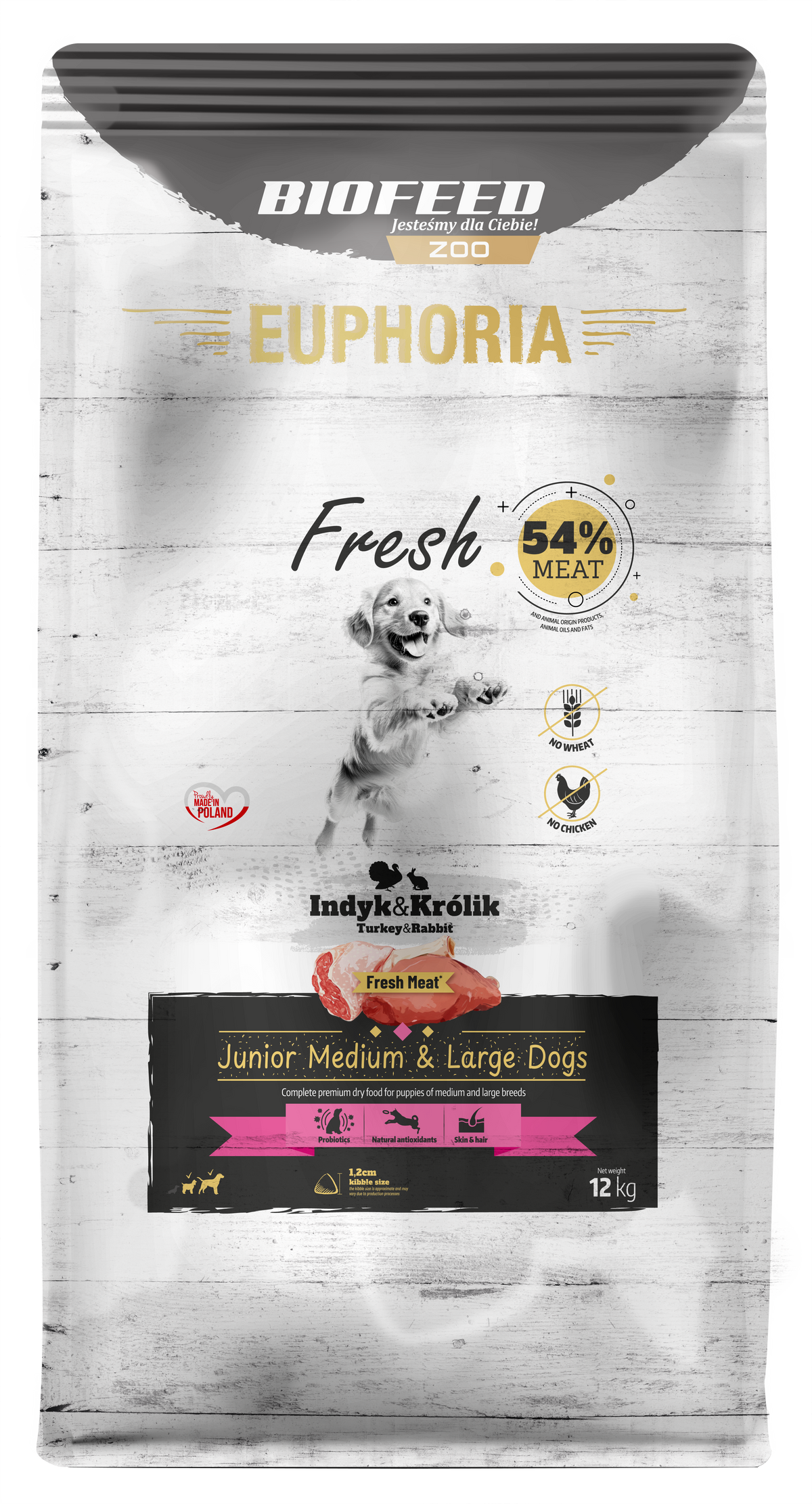 EUPHORIA FRESH MEAT JUNIOR TURKEY & RABBIT M/L 12kg