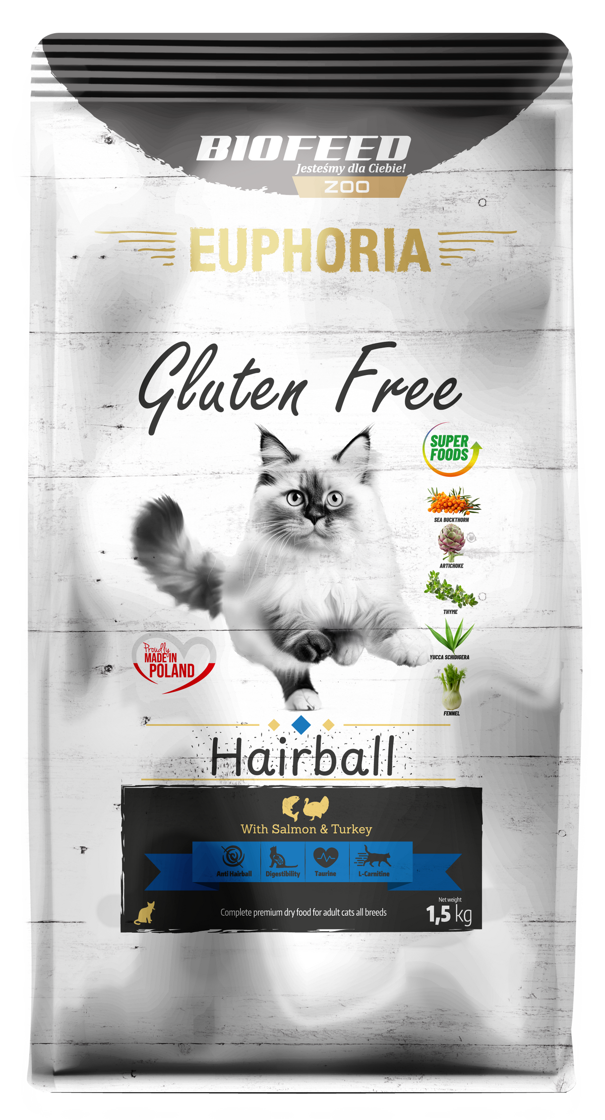 EUPHORIA GLUTEN FREE CAT HAIRBALL TURKEY & SALMON 1.5kg