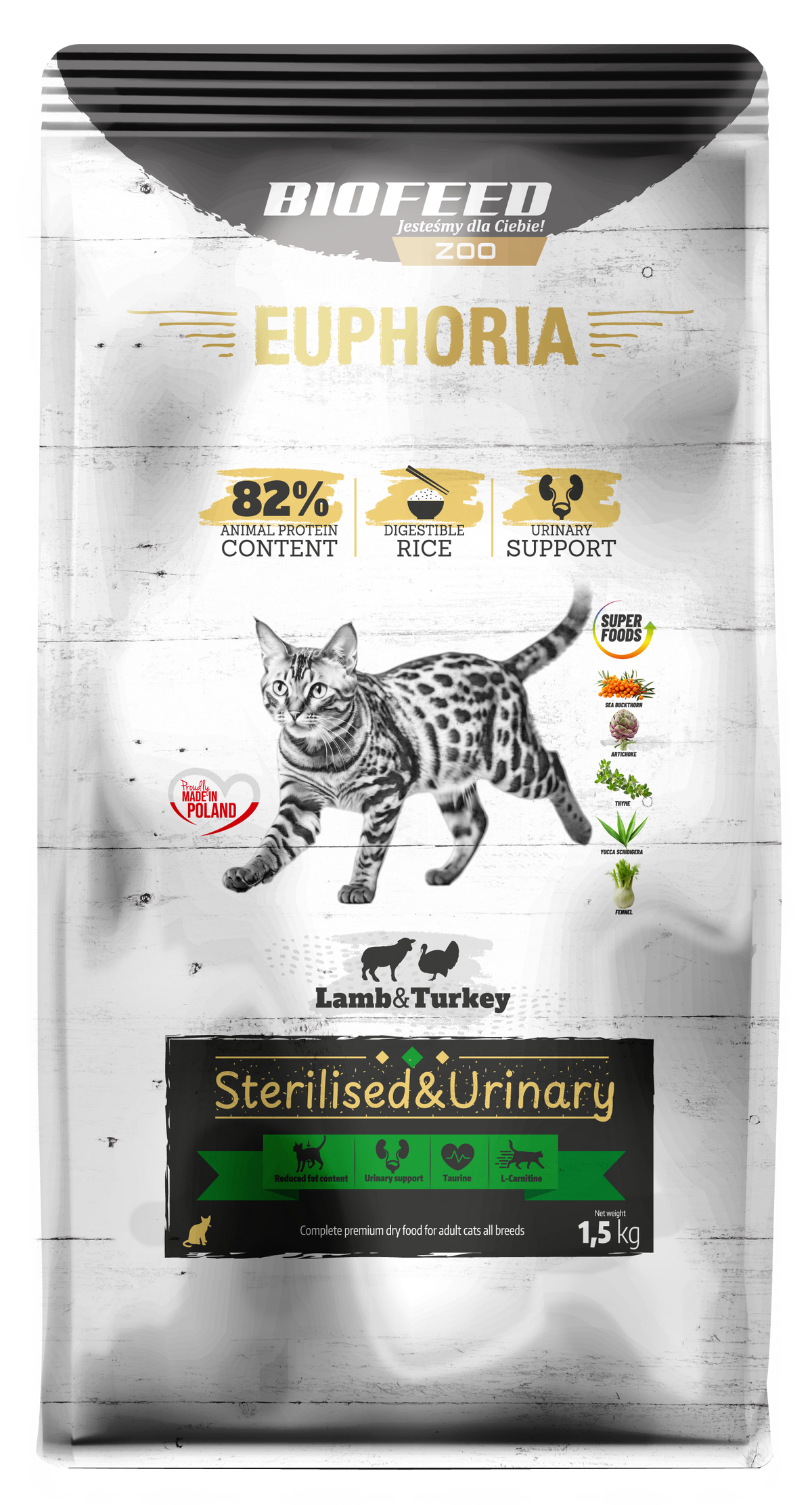 EUPHORIA GLUTEN FREE CAT STERILISED & URINARY TURKEY & LAMB 1.5kg