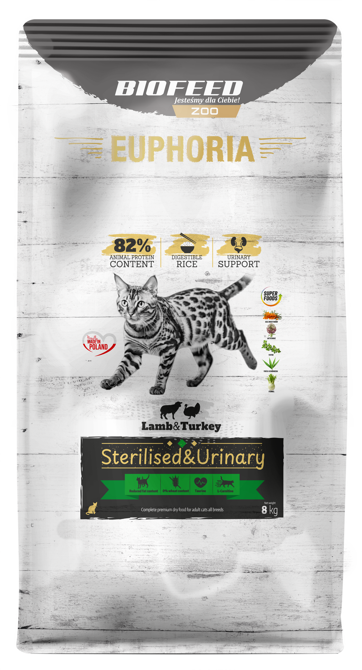 EUPHORIA GLUTEN FREE CAT STERILISED & URINARY TURKEY & LAMB 8kg