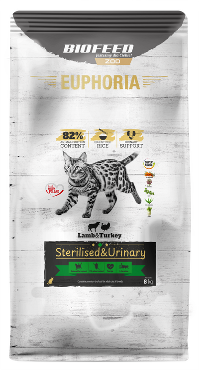 EUPHORIA GLUTEN FREE CAT STERILISED & URINARY TURKEY & LAMB 8kg